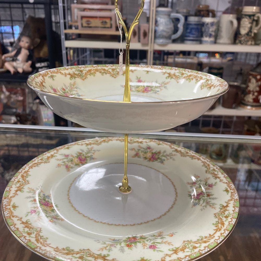 Elegant Noritake China Nana Rose Floral Two-Tier Serving Stand